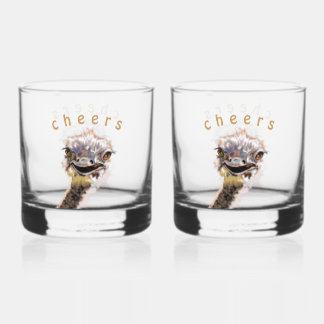 Whiskey Glasses with Funny Ostrich - Cheers