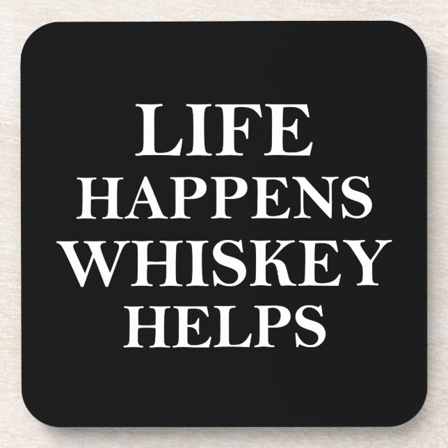 Whiskey helps funny alcohol sayings beverage coaster (Front)