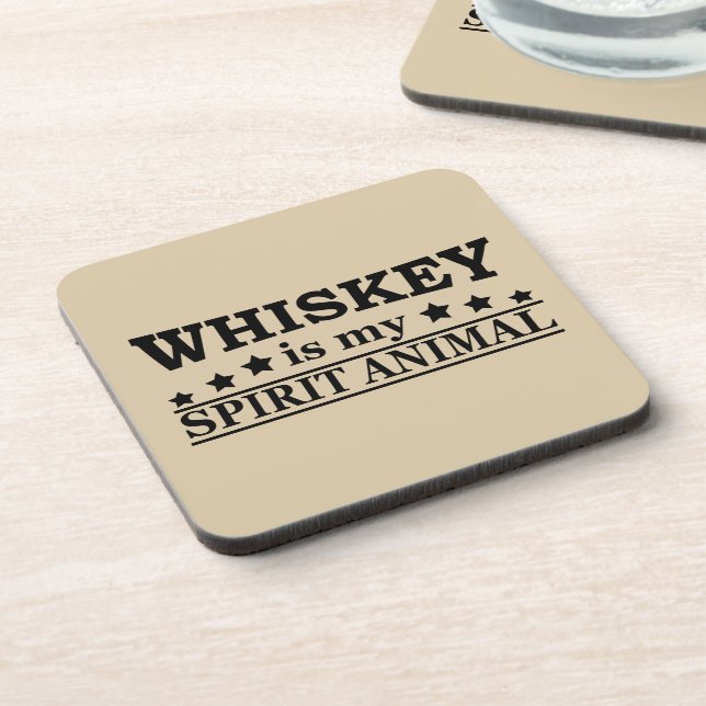 Whiskey is my spirit animal funny alcohol sayings beverage coaster (Left Side)