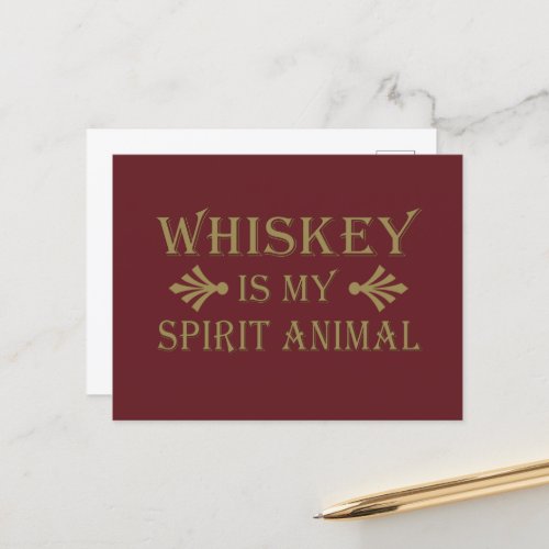 Whiskey is my spirit animal funny alcohol sayings holiday postcard