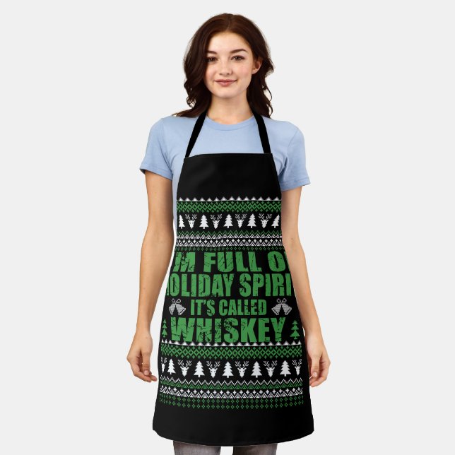 Whiskey is my spirit funny ugly christmas sweater  apron (Worn)