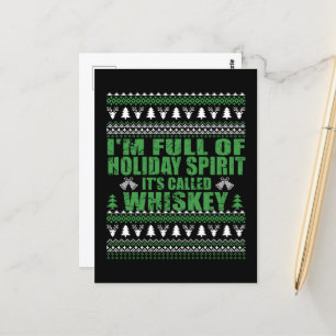 Whiskey is my spirit funny ugly christmas sweater postcard