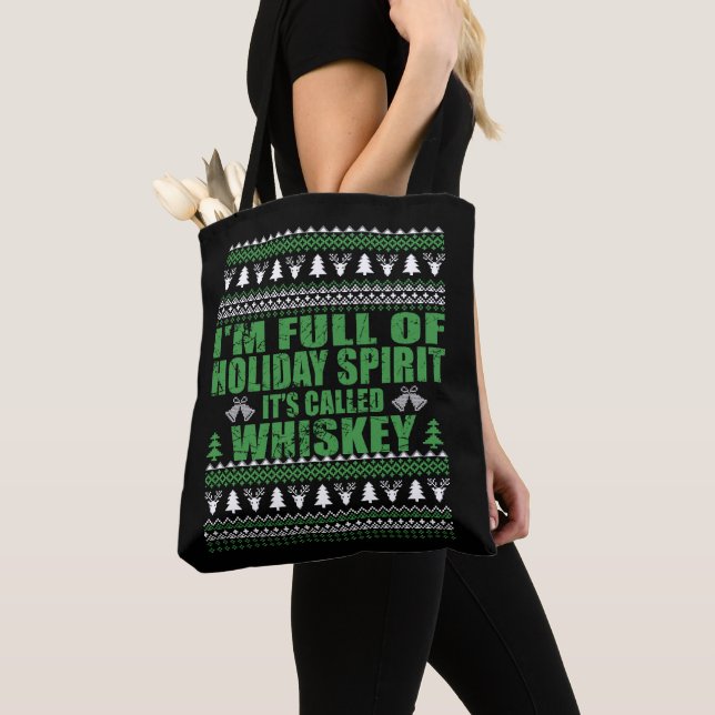 Whiskey is my spirit funny ugly christmas sweater  tote bag (Close Up)