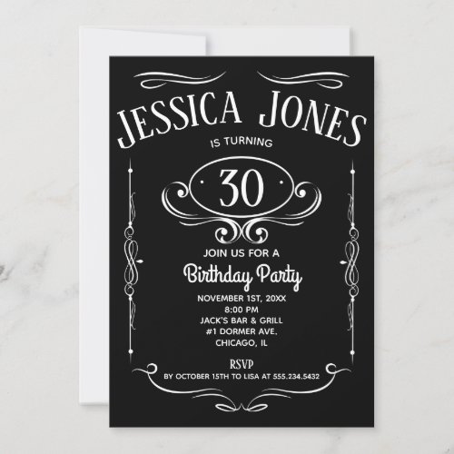 Whiskey Label 30th Birthday Invitation