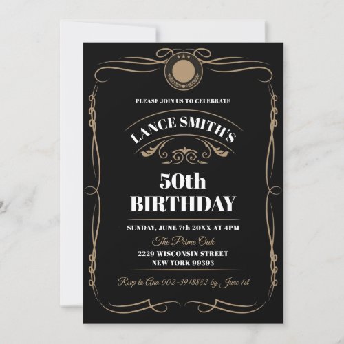 Whiskey Label Aged to Perfection Birthday Invitation