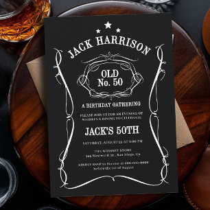 Whiskey Label Black White Old No. 50th Birthday Invitation