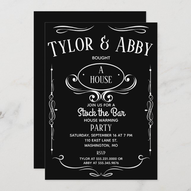 Whiskey Label Housewarming Party Invitation (Front/Back)