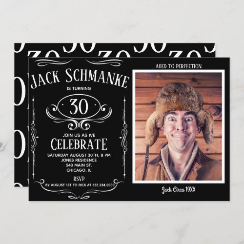 Whiskey Label OTH Photo Birthday Party Invitation