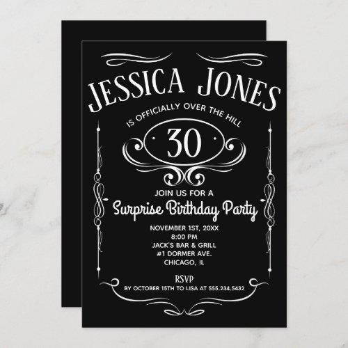 Whiskey Label Over The Hill Invitation