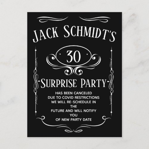Whiskey Label Party Cancelation Postcard