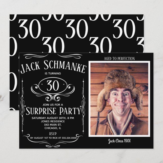 Whiskey Label Surprise Birthday Party Invitation (Front/Back)