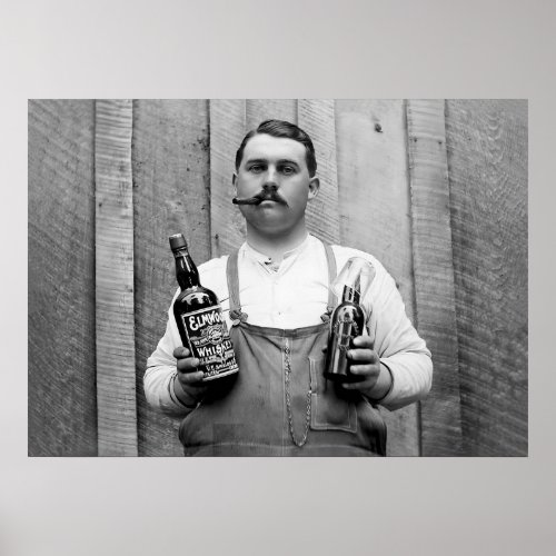 Whiskey Man Portrait Black and White Vintage  Poster