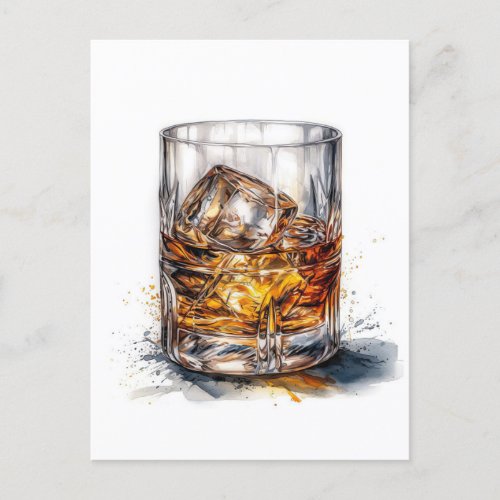 Whiskey On The Rocks Art Postcard