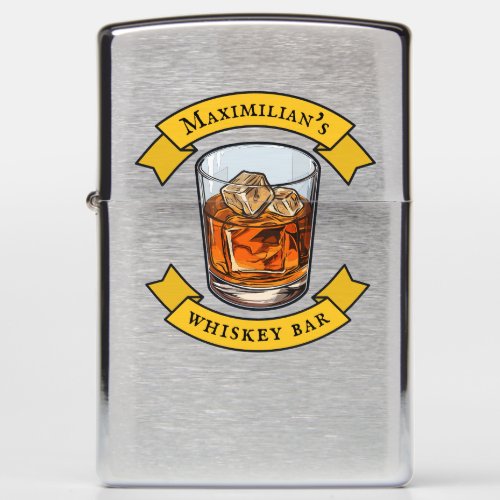 Whiskey On The Rocks Bar Emblem With Your Name Zippo Lighter