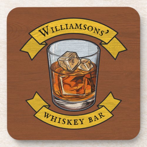 Whiskey On The Rocks Tumbler With Your Name Beverage Coaster