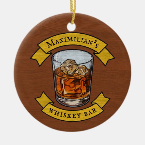 Whiskey On The Rocks Tumbler With Your Name Ceramic Ornament