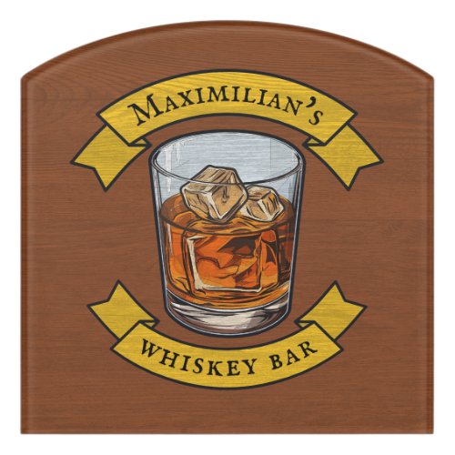 Whiskey On The Rocks Tumbler With Your Name Door Sign