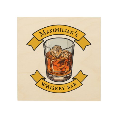 Whiskey On The Rocks Tumbler With Your Name Wood Wall Art