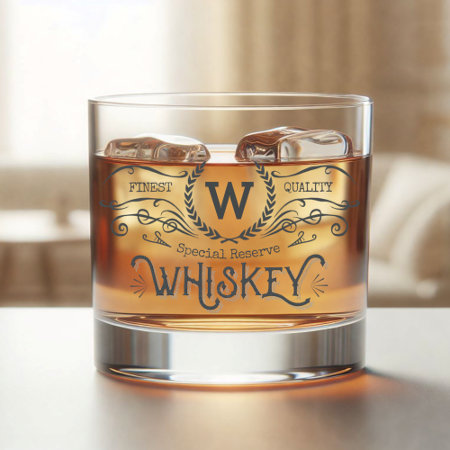 Whiskey Personalized Monogram Vintage Look Whiskey Glass