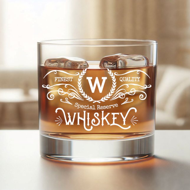 Whiskey Personalized Monogram Vintage Look White Glass (Creator Uploaded)