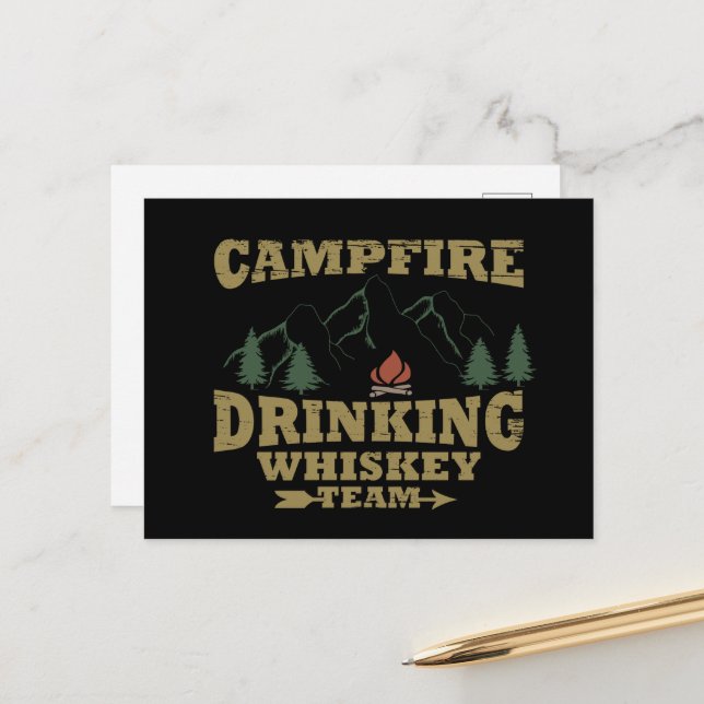 Whiskey quotes funny camping camper sayings  holiday postcard (Front/Back In Situ)