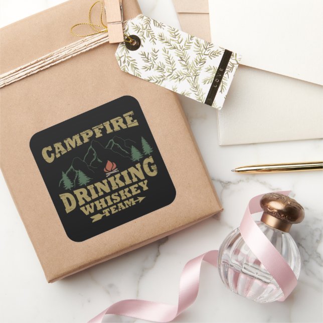 Whiskey quotes funny camping camper sayings  square sticker (Gifting)