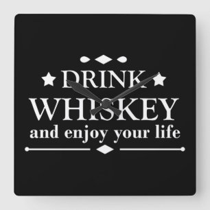 Whiskey quotes funny drinking alcohol sayings  square wall clock