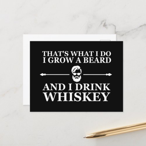 Whiskey quotes with funny bearded sayings holiday postcard