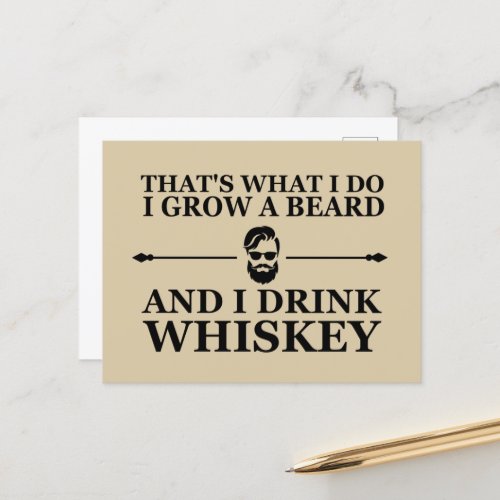 Whiskey quotes with funny bearded sayings holiday postcard