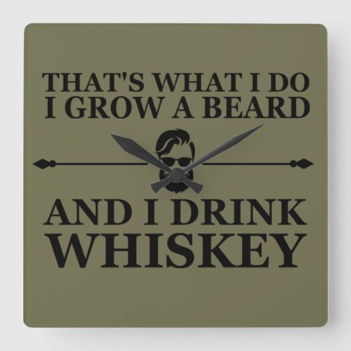 Whiskey quotes with funny bearded sayings square wall clock