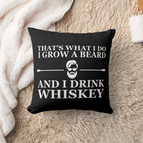 Whiskey quotes with funny bearded sayings throw pillow