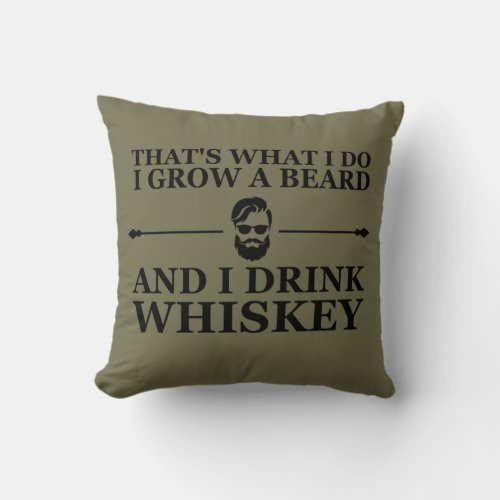 Whiskey quotes with funny bearded sayings throw pillow