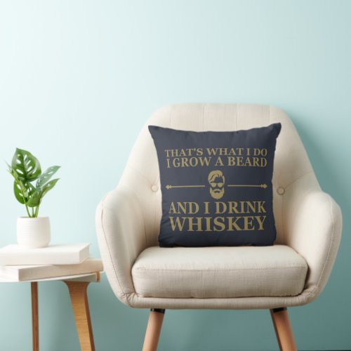 Whiskey quotes with funny bearded sayings throw pillow