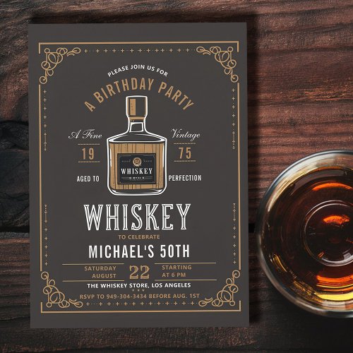 Whiskey Rustic Aged to Perfection 50th Birthday Invitation