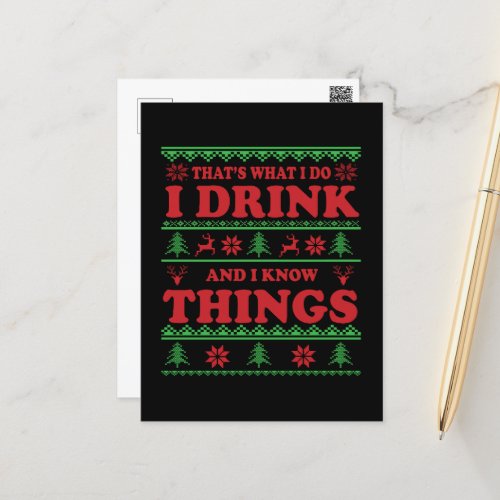 Whiskey sayings funny ugly christmas sweater postcard