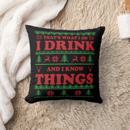 Whiskey sayings funny ugly christmas sweater throw pillow