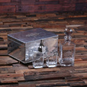 Whiskey Set: Metal Locked Box, Glasses & Decanter (Front Top)