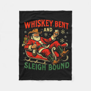 Whiskey Sleigh Bound Cowboy Santa Christmas Fleece Blanket
