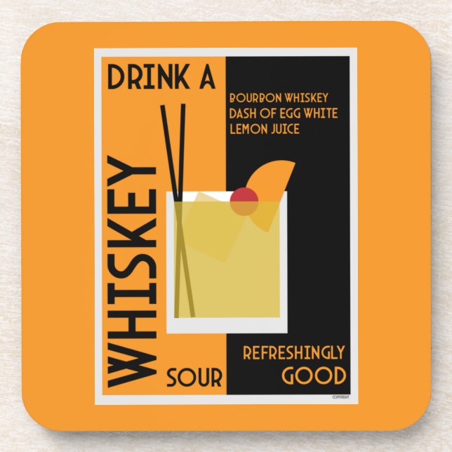 Whiskey Sour Cocktail   Beverage Coaster (Front)