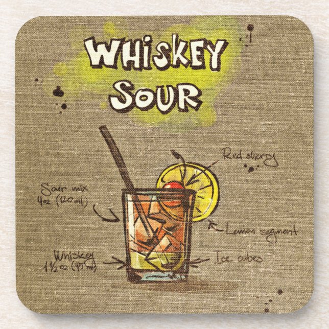 Whiskey Sour Cocktail Drink Coaster (Front)