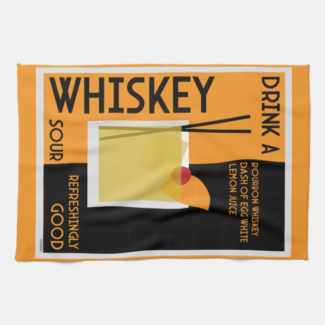 Whiskey Sour Cocktail Kitchen Towel (Horizontal)