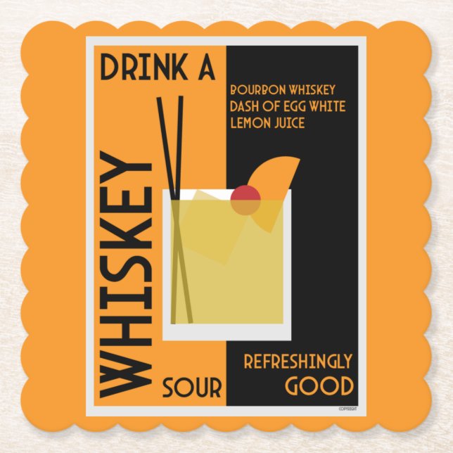 Whiskey Sour Cocktail   Paper Coaster (Front)