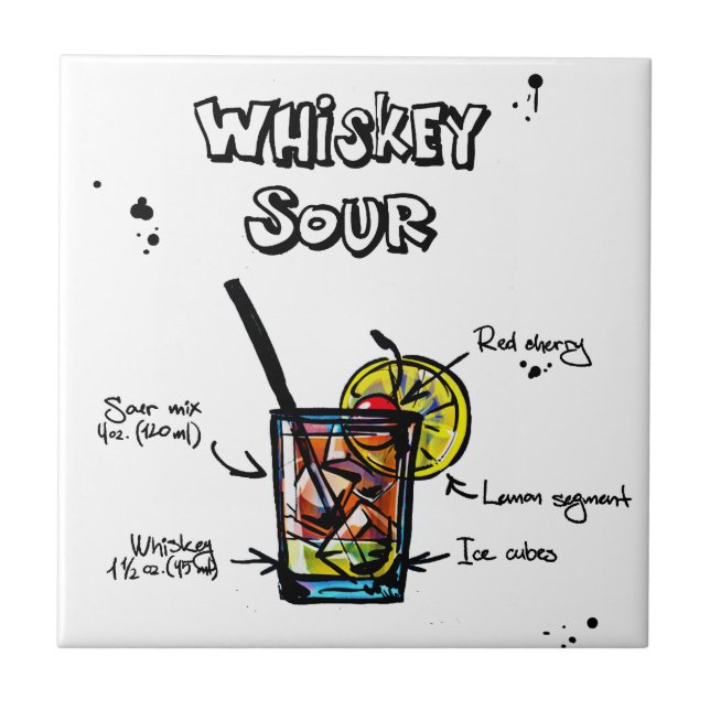 Whiskey Sour Cocktail  Recipe Ceramic Tile (Front)