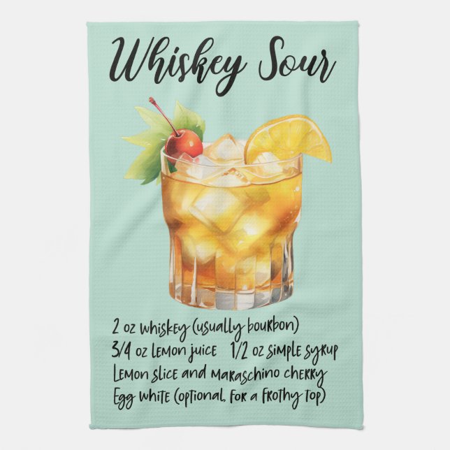 Whiskey Sour Cocktail Recipe Kitchen Towel (Vertical)