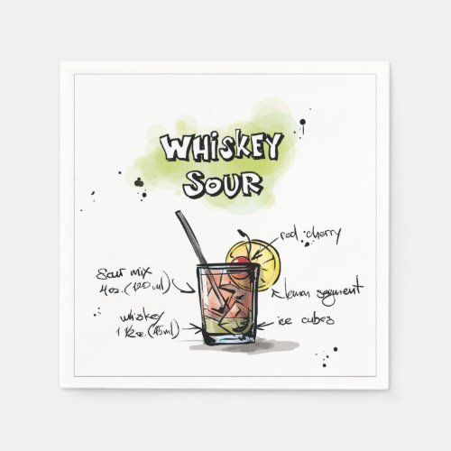 Whiskey Sour Drink Recipe Cocktail Napkin