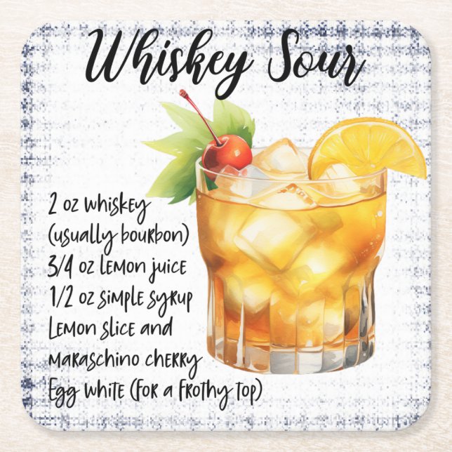 Whiskey Sour Square Paper Coaster (Front)