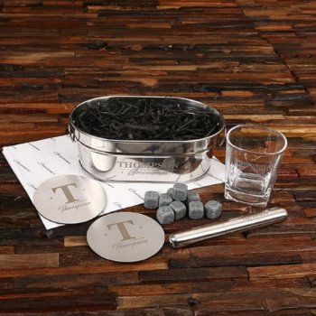 Whiskey Stones & Cigar Holder Set With Rocks Glass by tealsprairie at Zazzle