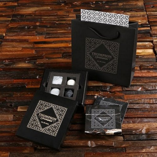 Whiskey Stones  Gift Box Set with Marble Coasters