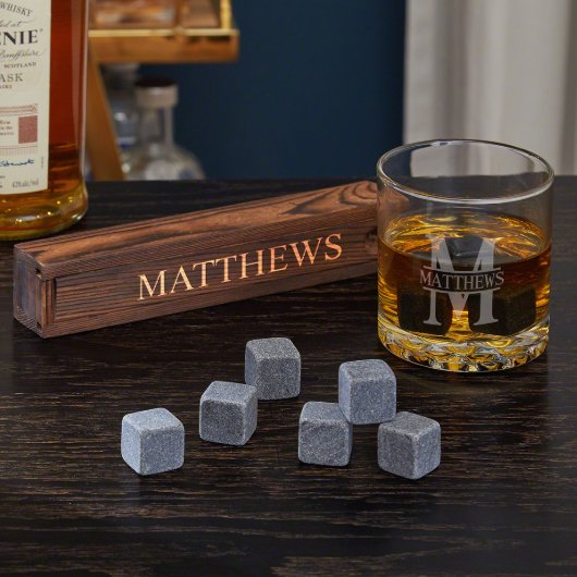 Whiskey Stones Set & Oakmont Monogram Rocks Glass (Set)
