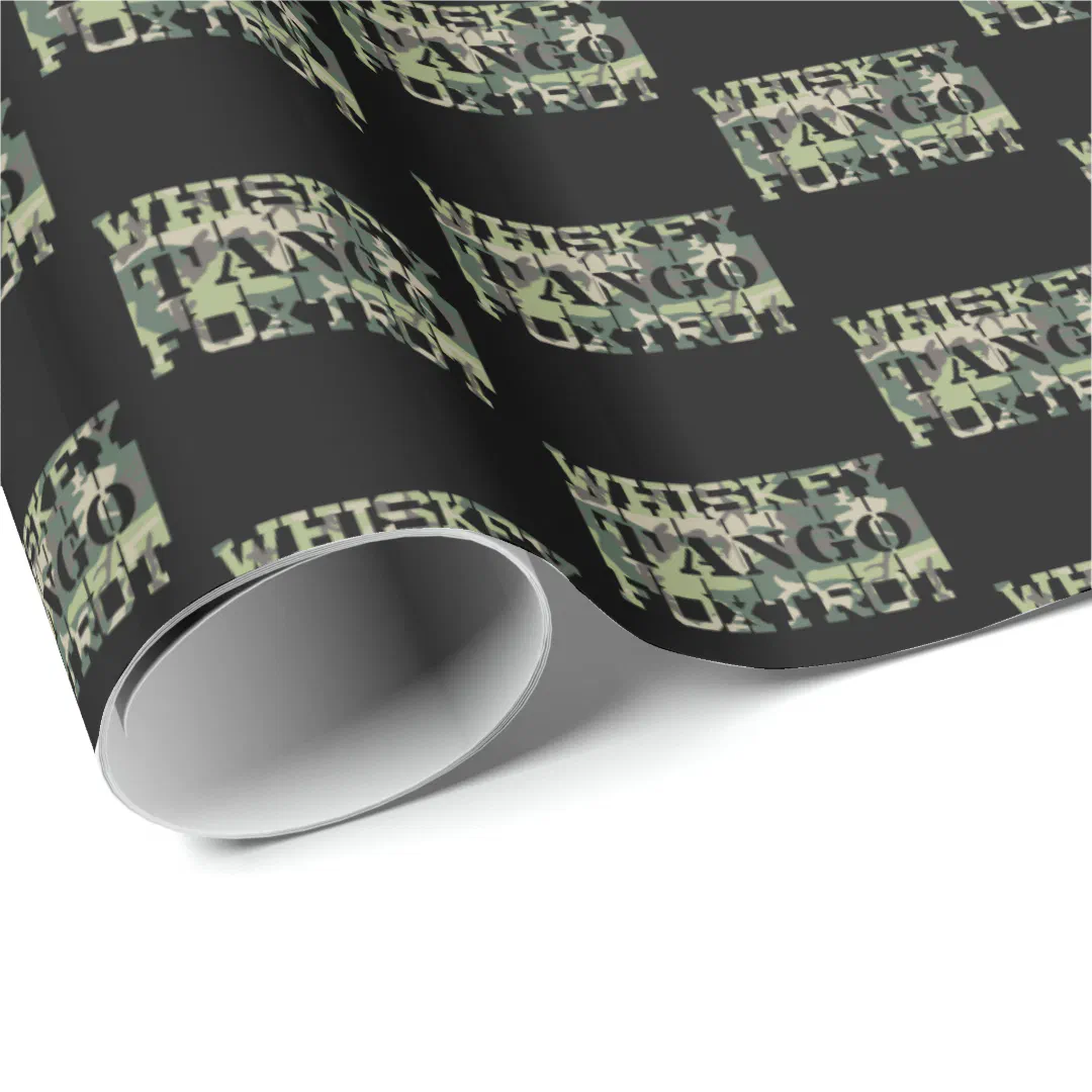 Whiskey Tango Foxtrot WTF Green Camouflage Wrapping Paper (Roll Corner)